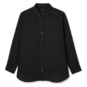 EILEEN FISHER 'Organic Handkerchief Linen Classic Collar Shirt' in Black